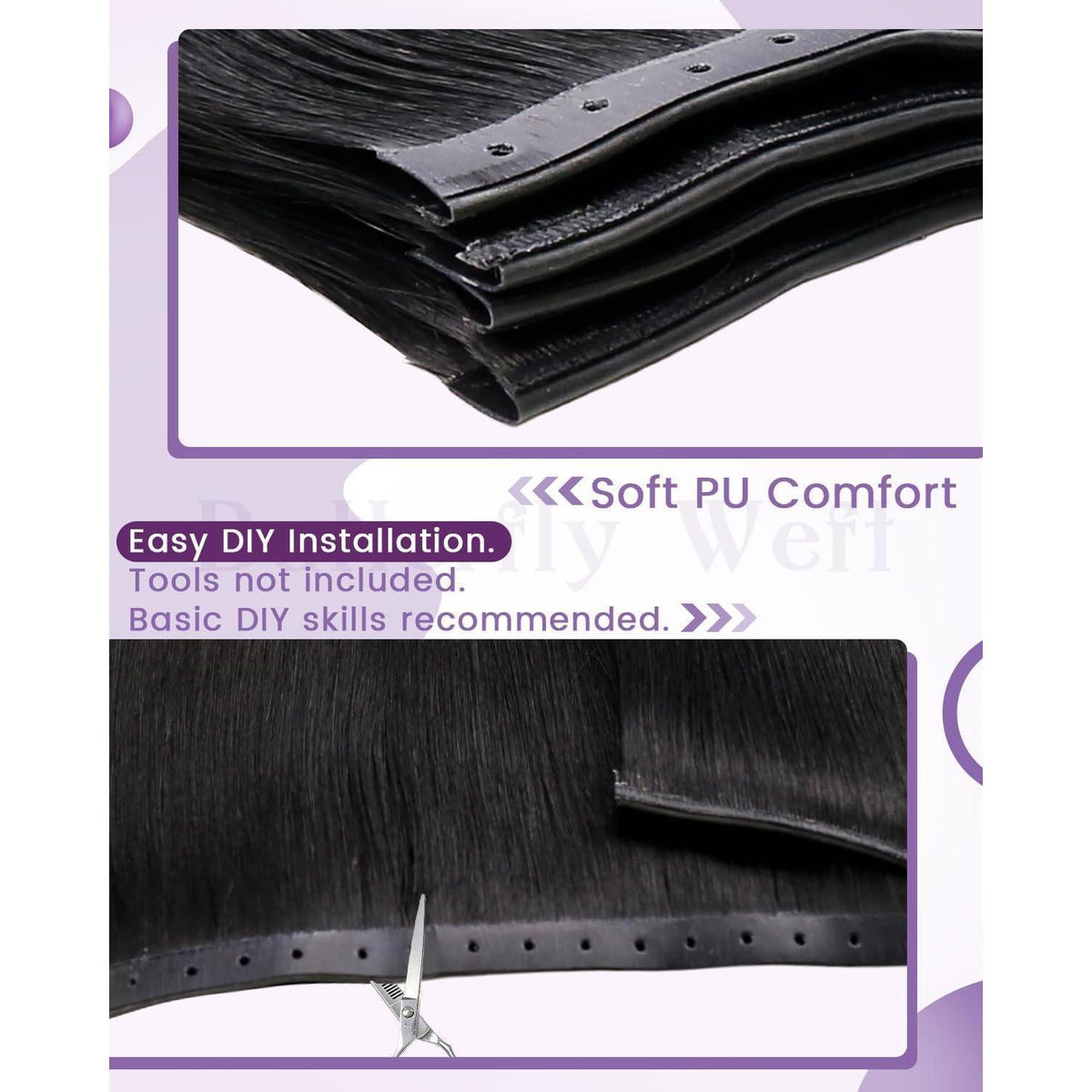 Echthaar Tressen Schwarz – Unsichtbare Weft Extensions 45cm