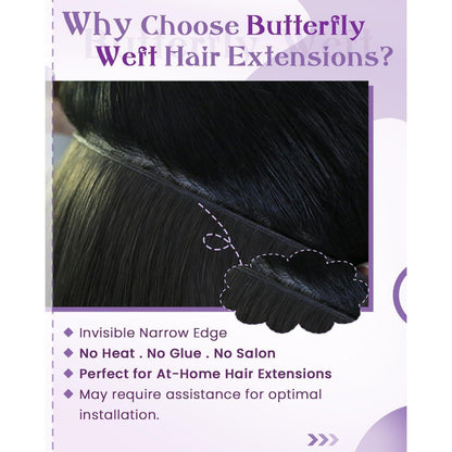 Echthaar Tressen Schwarz – Unsichtbare Weft Extensions 45cm
