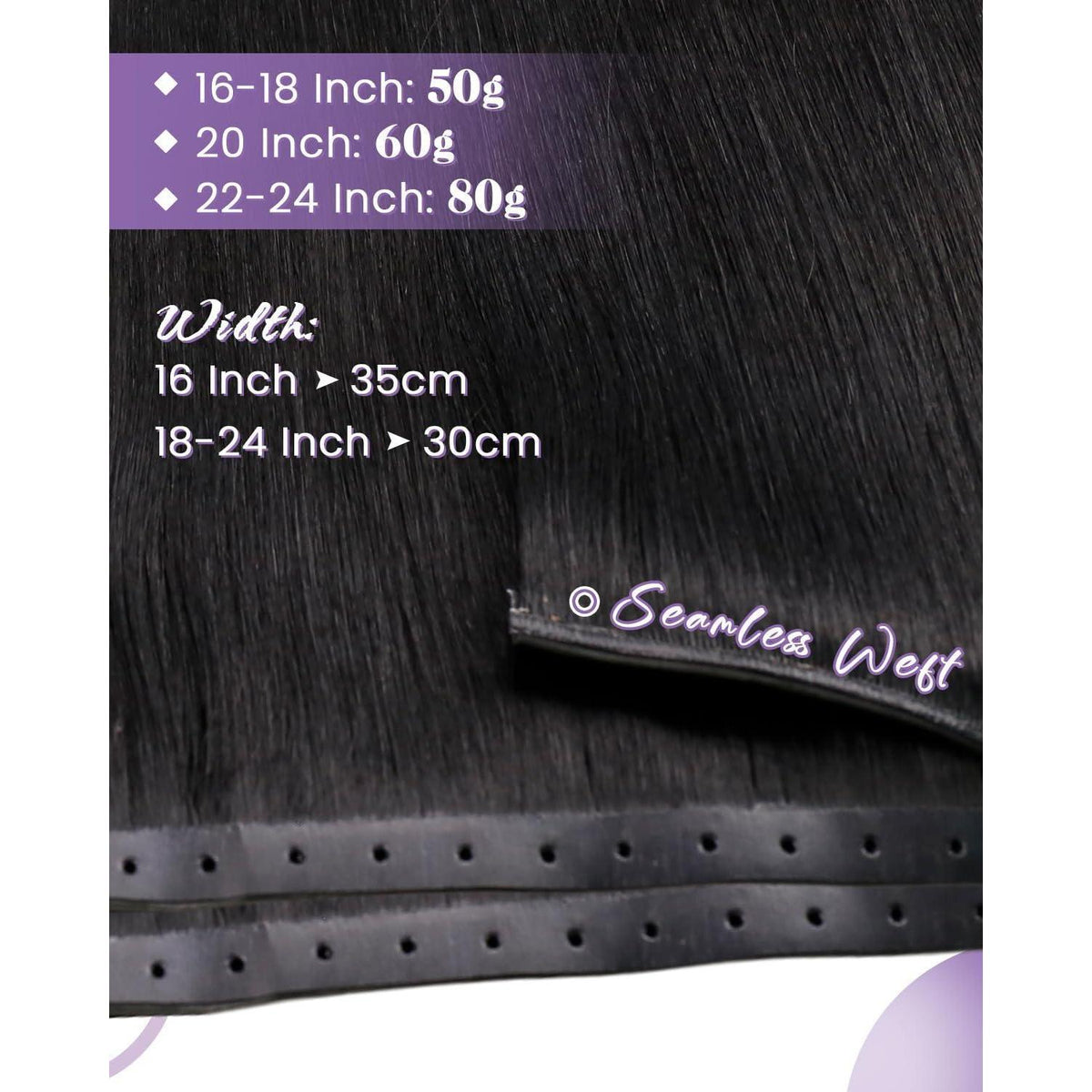 Echthaar Tressen Schwarz – Unsichtbare Weft Extensions 40cm
