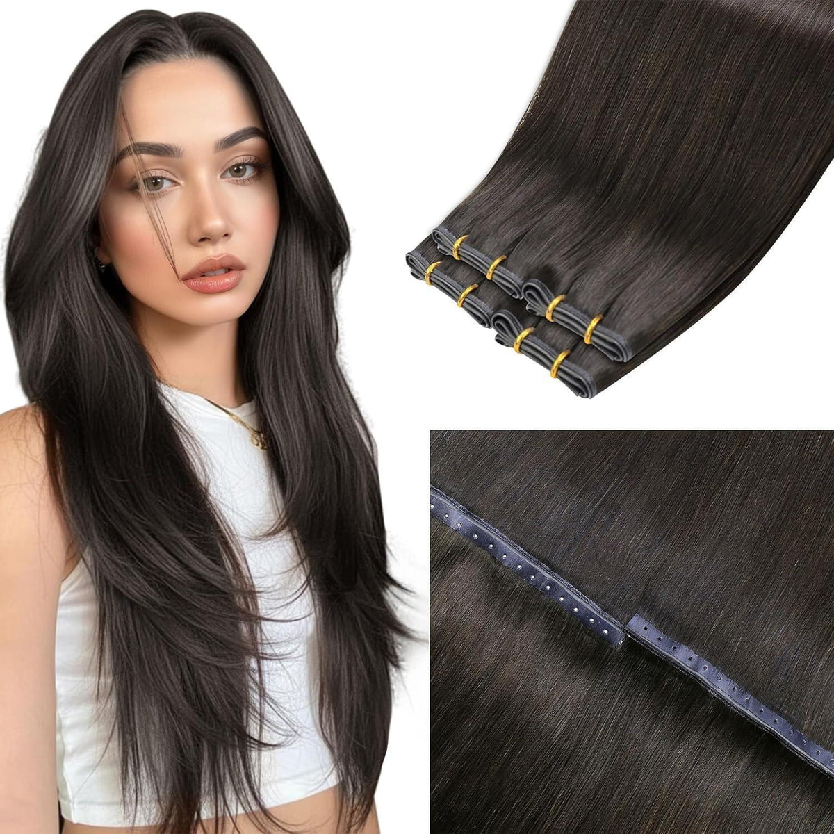 Echthaar Tressen Dunkelbraun 50cm – Butterfly Weft