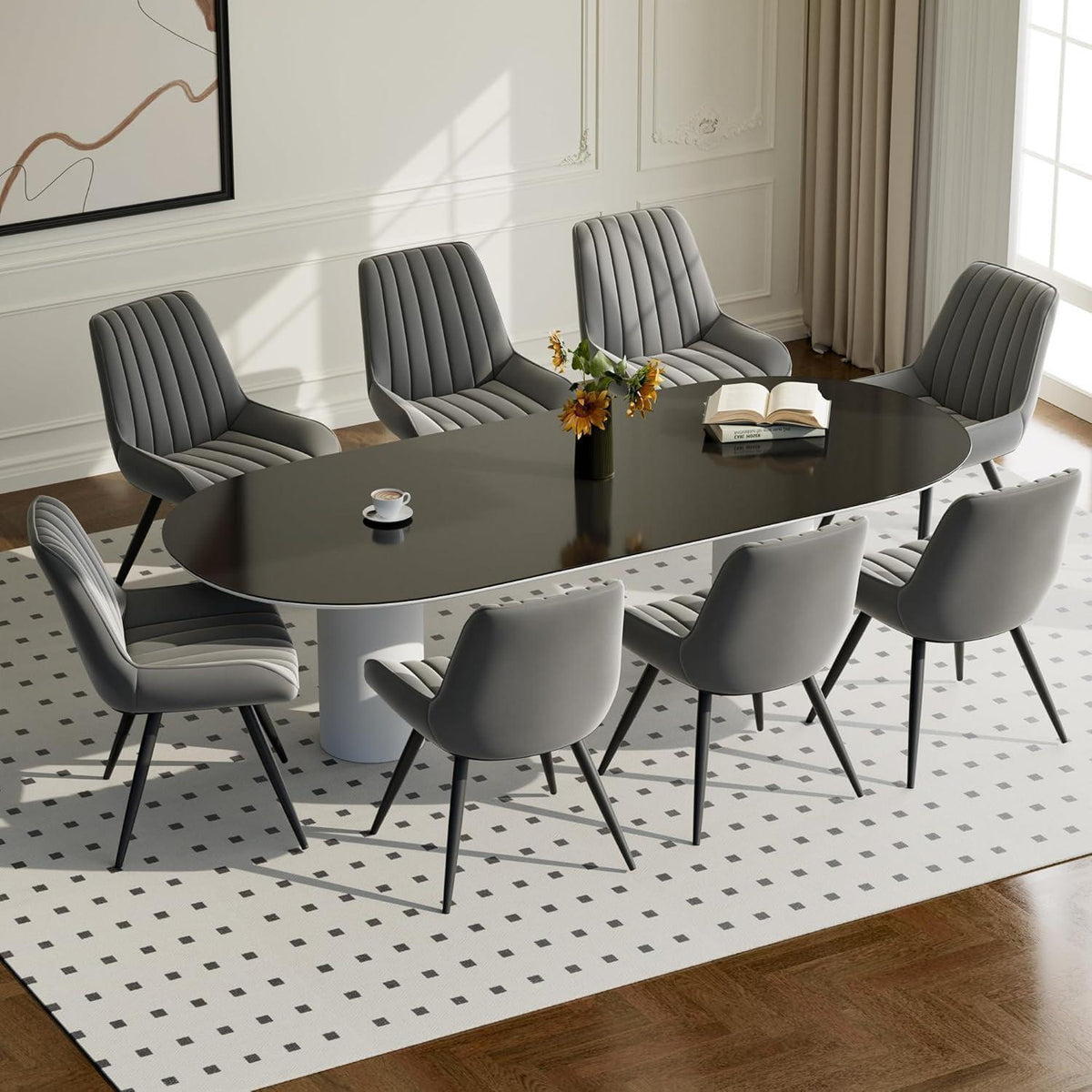 Esszimmerstühle 8er Set Dunkelgrau | Polsterstühle mit Sitzkissen
