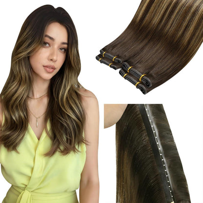 Echthaar Tressen Braun Balayage Ombre 45cm - Remy Weft