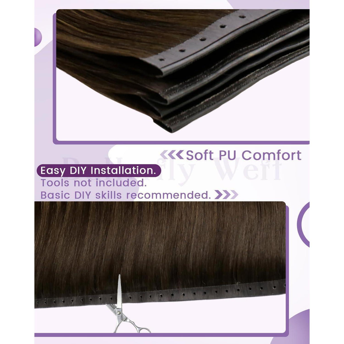 Echthaar Tressen Braun Balayage Ombre 45cm - Remy Weft