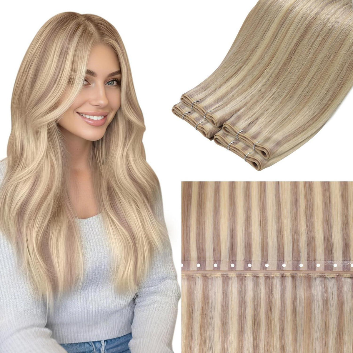 Blond Echthaar Tressen 60cm – Unsichtbare Extensions #18/613