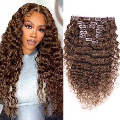 Deep Curly Echthaar Clip-Ins Dunkelbraun 60cm Haarverlängerung