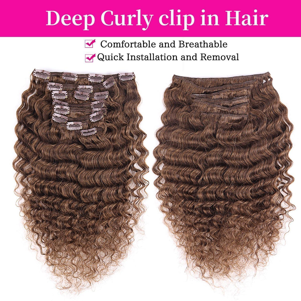 Deep Curly Echthaar Clip-Ins Dunkelbraun 60cm Haarverlängerung