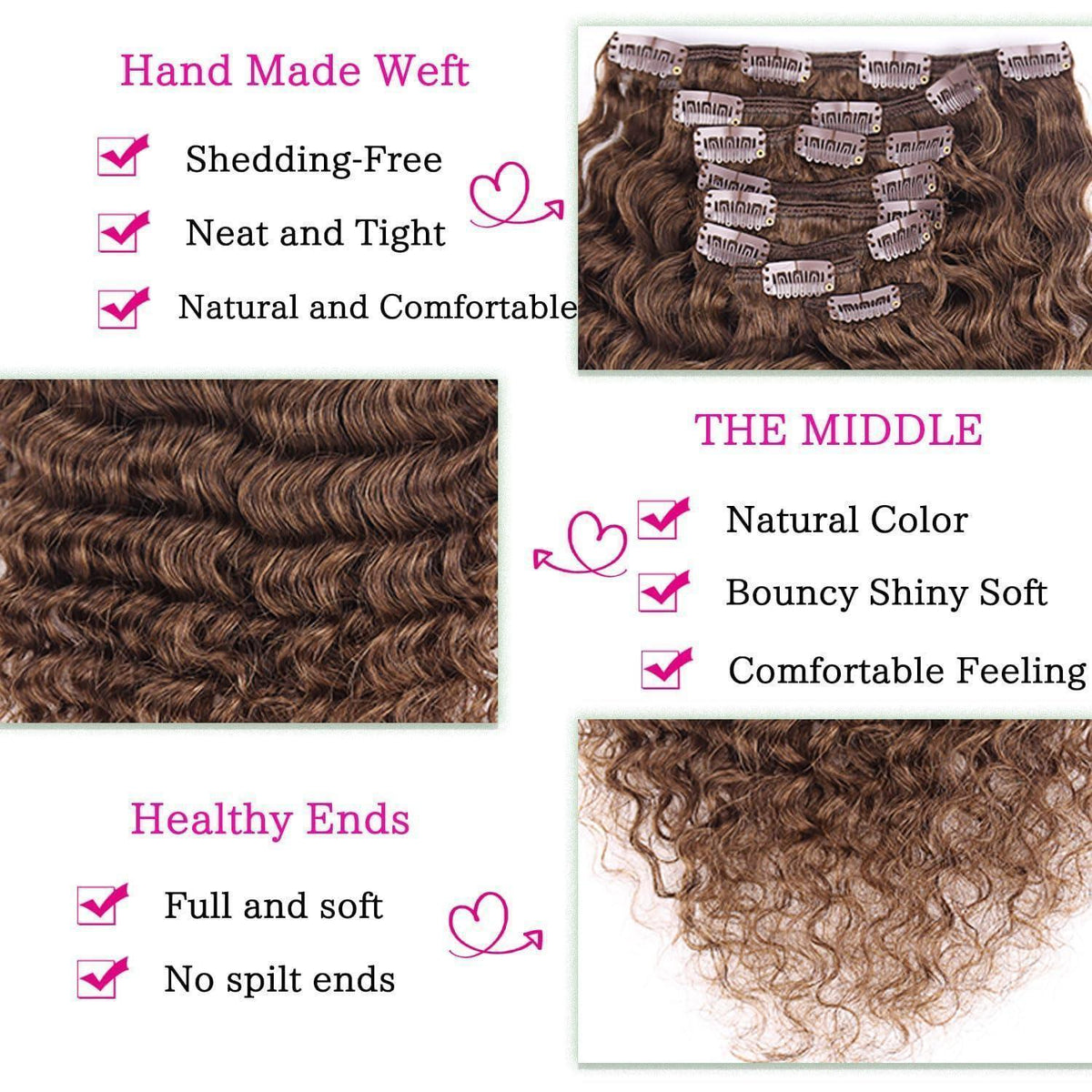 Deep Curly Echthaar Clip-Ins Dunkelbraun 60cm Haarverlängerung