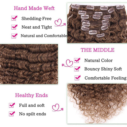 Deep Curly Echthaar Clip-Ins Dunkelbraun 60cm Haarverlängerung