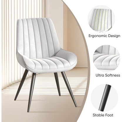 Esszimmerstühle 8er Set | Polsterstühle mit Sitzkissen & Metallbeinen Weiß