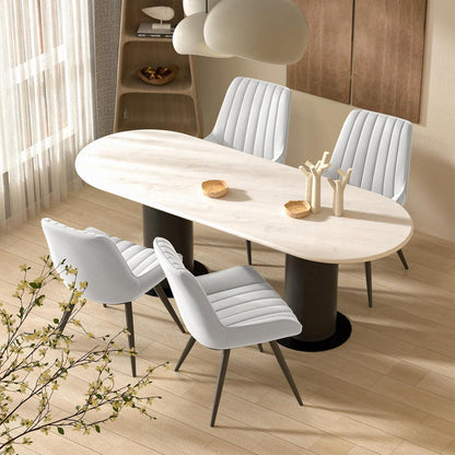 Esszimmerstühle 8er Set | Polsterstühle mit Sitzkissen & Metallbeinen Weiß