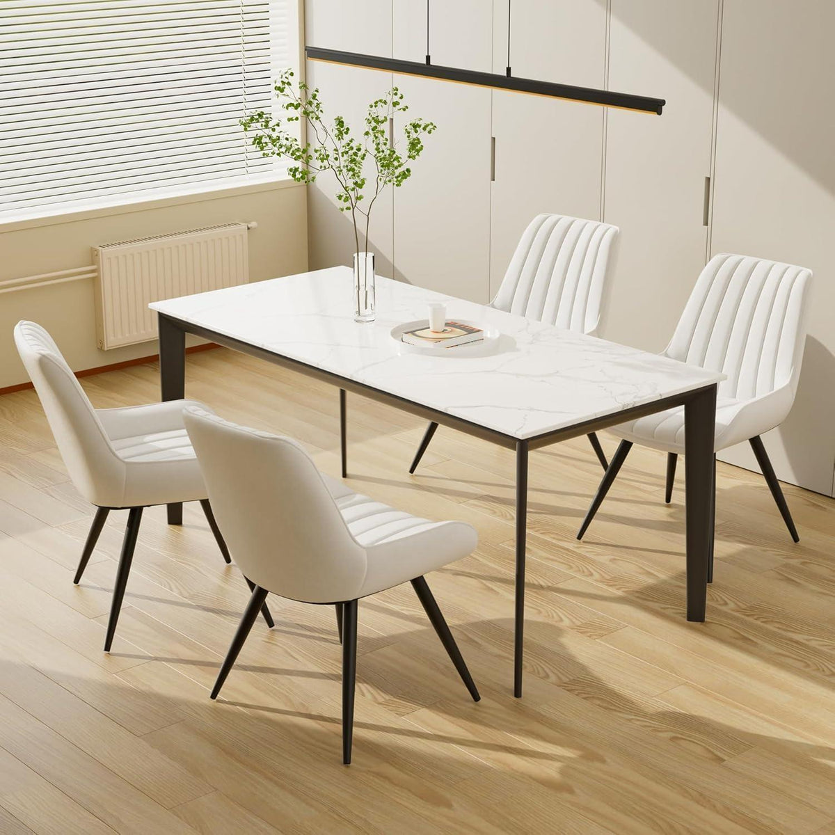 Esszimmerstühle 8er Set | Polsterstühle mit Sitzkissen & Metallbeinen Weiß