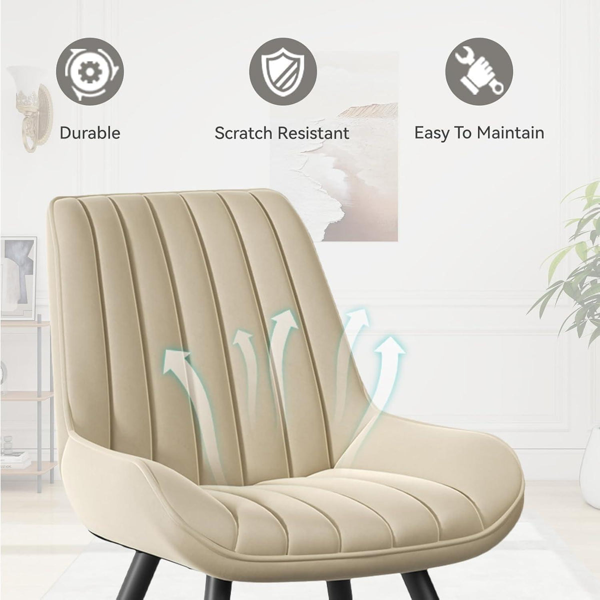 Esszimmerstühle 8er Set | Beige Polsterstühle mit Sitzkissen