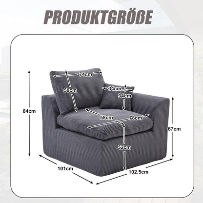 Compressed Sofa Einzelsitzer Cordstoff - Dunkelgrau & Kombinierbar