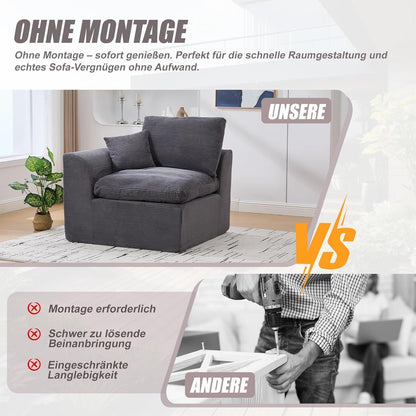 Compressed Sofa Einzelsitzer Cordstoff - Dunkelgrau & Kombinierbar