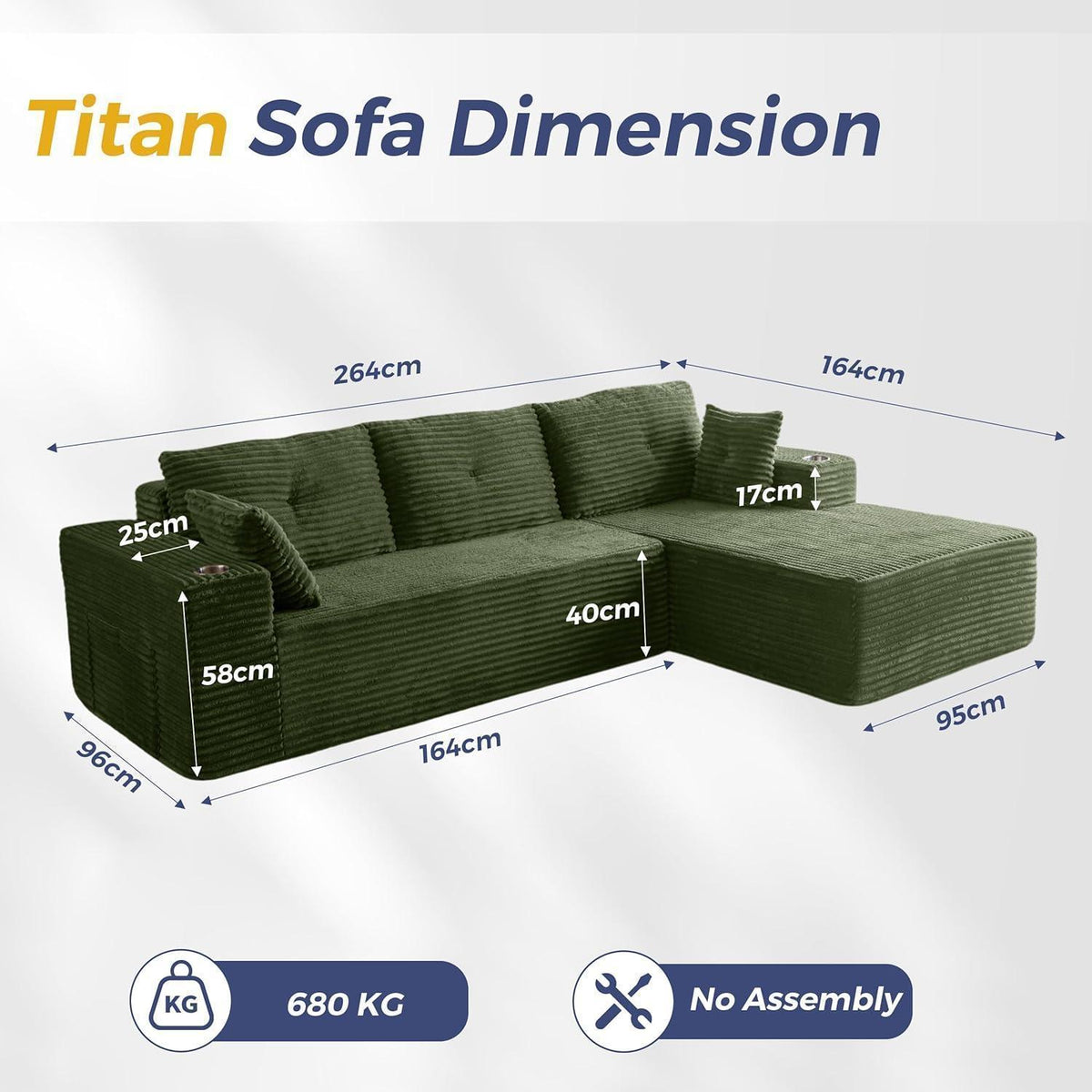 Modulares Sofa mit Chaiselongue – Cloud Couch, L-förmig, Grün