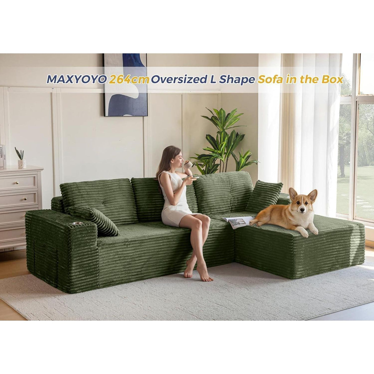 Modulares Sofa mit Chaiselongue – Cloud Couch, L-förmig, Grün