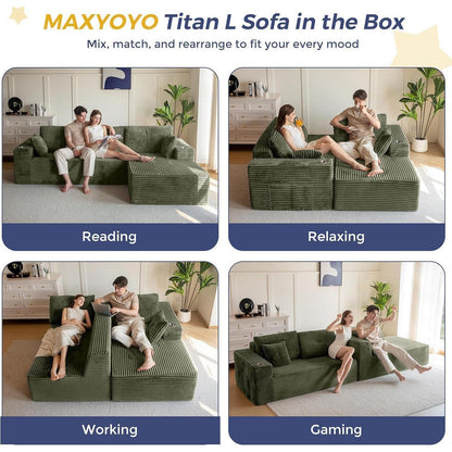 Modulares Sofa mit Chaiselongue – Cloud Couch, L-förmig, Grün