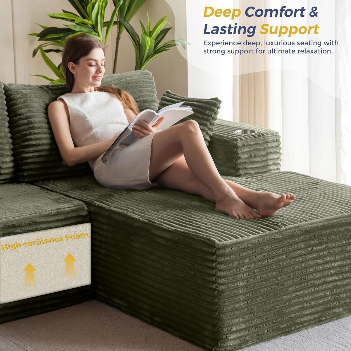 Modulares Sofa mit Chaiselongue – Cloud Couch, L-förmig, Grün