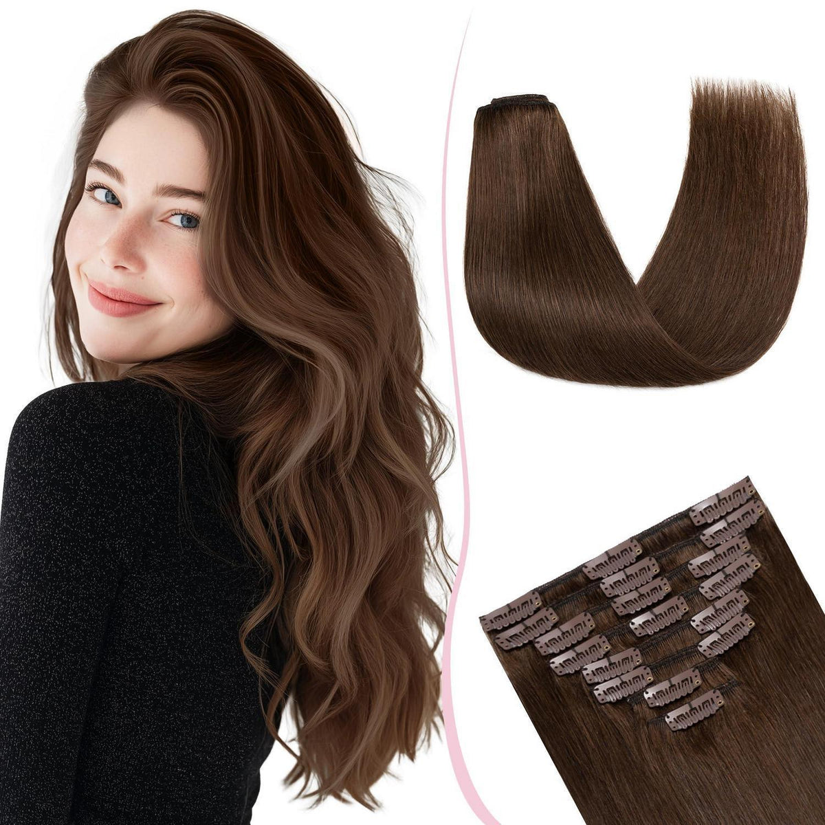 Clip-in Haarverlängerung Echthaar 25cm Kastanienbraun