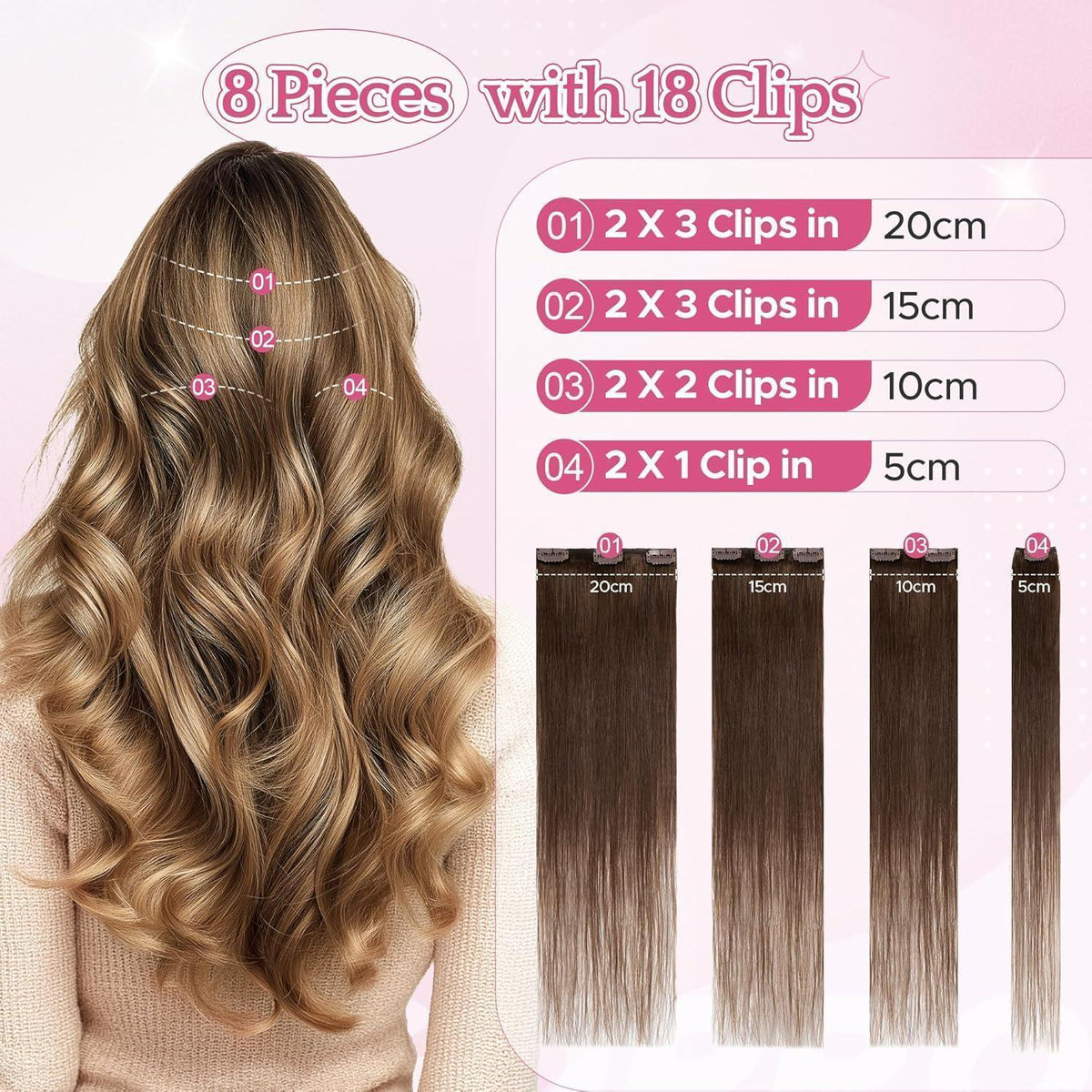 Clip-in Haarverlängerung Echthaar 25cm Kastanienbraun
