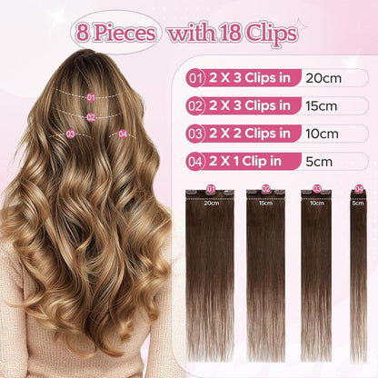 Clip-in Haarverlängerung Echthaar 25cm Kastanienbraun