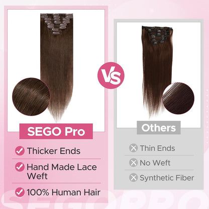 Clip-in Haarverlängerung Echthaar 25cm Kastanienbraun