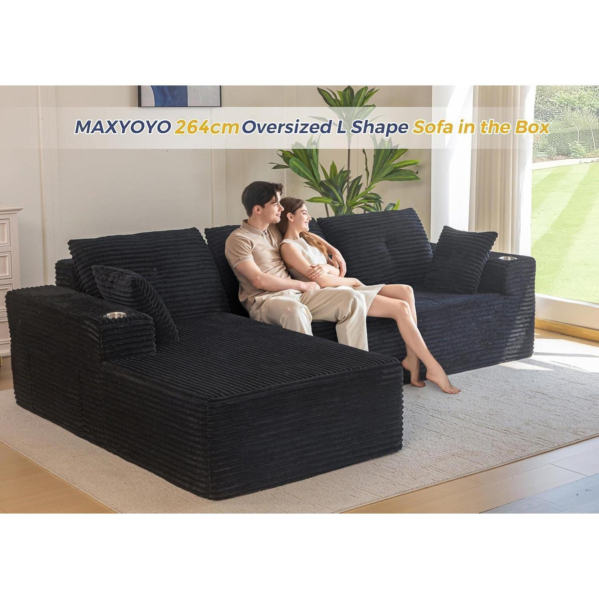 Modulares Sofa mit Chaiselongue – Cloud Couch, L-Form, Schwarz
