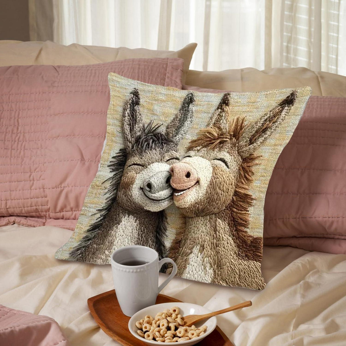 2er Set Kissenbezüge Niedliche Tiere – Esel Design 45x45cm