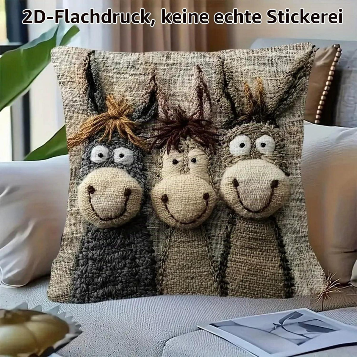 2x Esel Alpaka Kissenbezüge 45x45cm - Niedliches Tiere Design