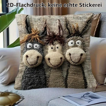 2x Esel Alpaka Kissenbezüge 45x45cm - Niedliches Tiere Design