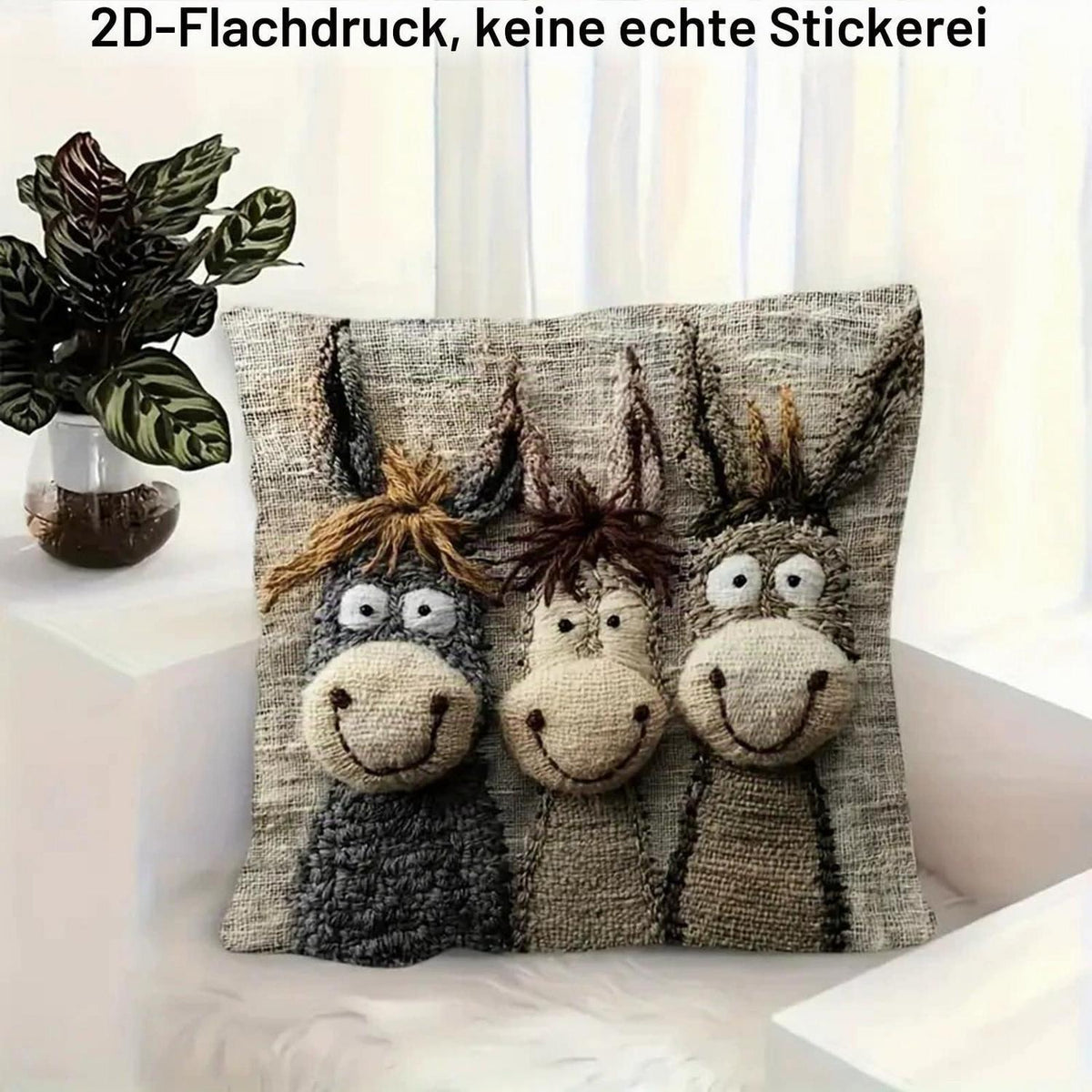 2x Esel Alpaka Kissenbezüge 45x45cm - Niedliches Tiere Design
