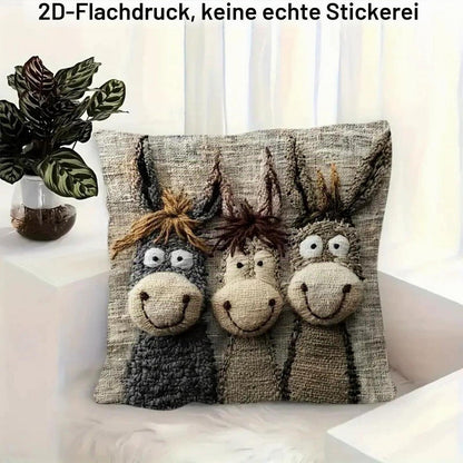 2x Esel Alpaka Kissenbezüge 45x45cm - Niedliches Tiere Design