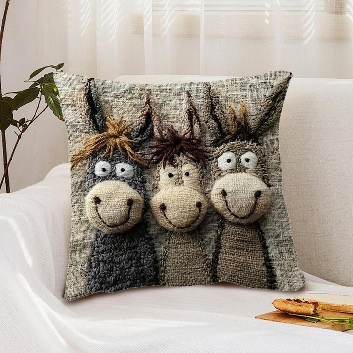 2x Esel Alpaka Kissenbezüge 45x45cm - Niedliches Tiere Design