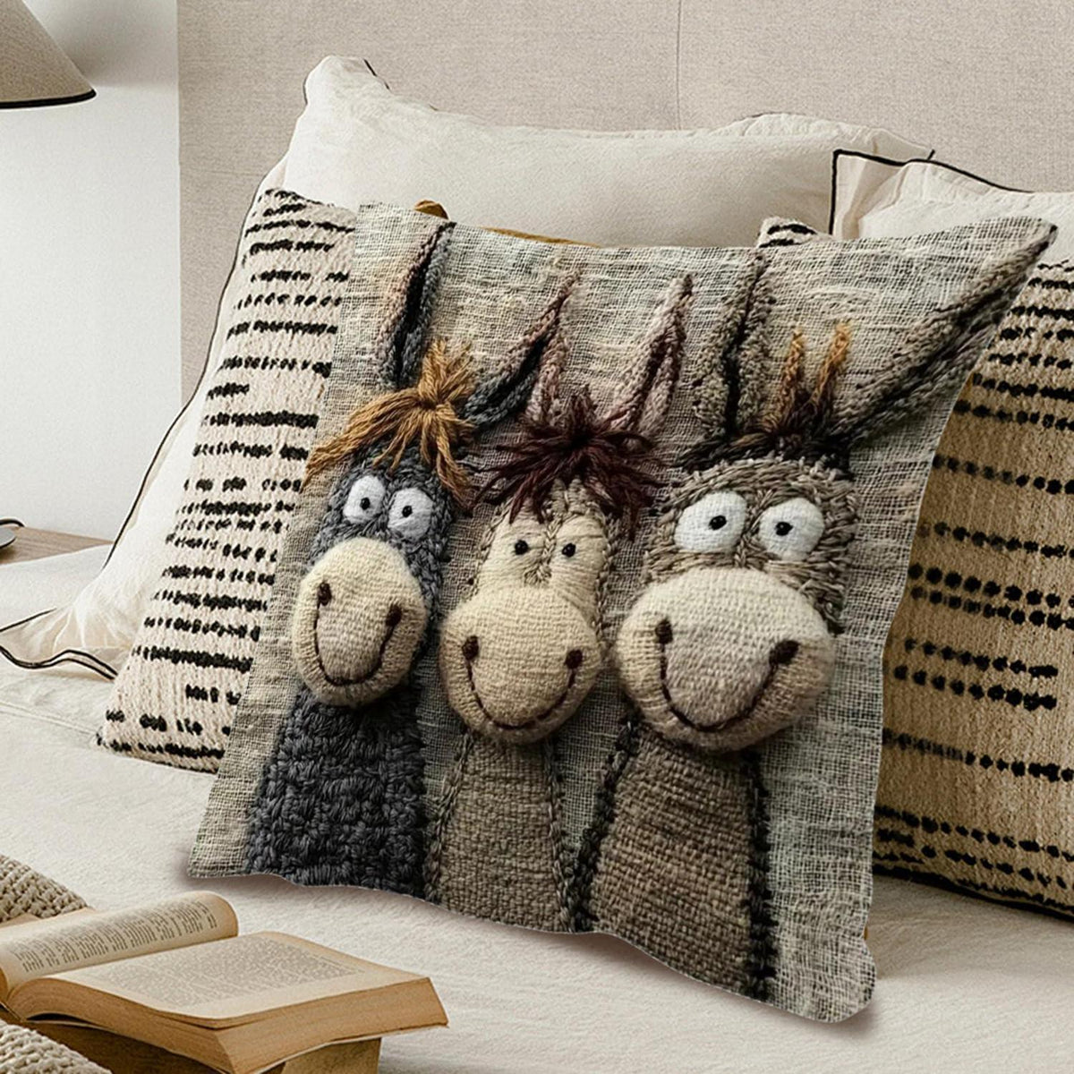 2x Esel Alpaka Kissenbezüge 45x45cm - Niedliches Tiere Design