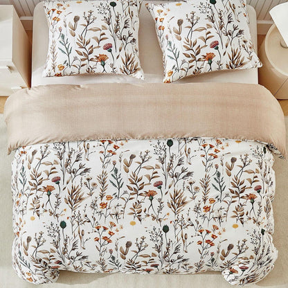 Bettwäsche-Set 240x220 - Mikrofaser mit Blumenmuster, Beige