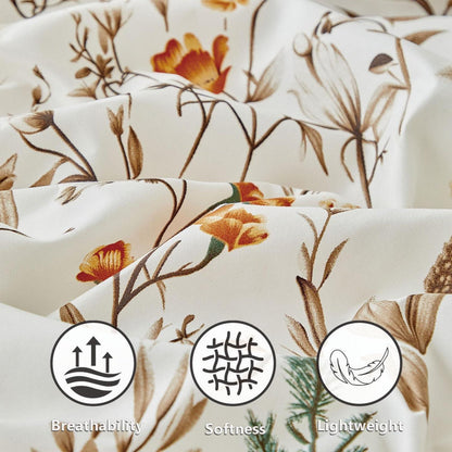 Bettwäsche-Set 240x220 - Mikrofaser mit Blumenmuster, Beige