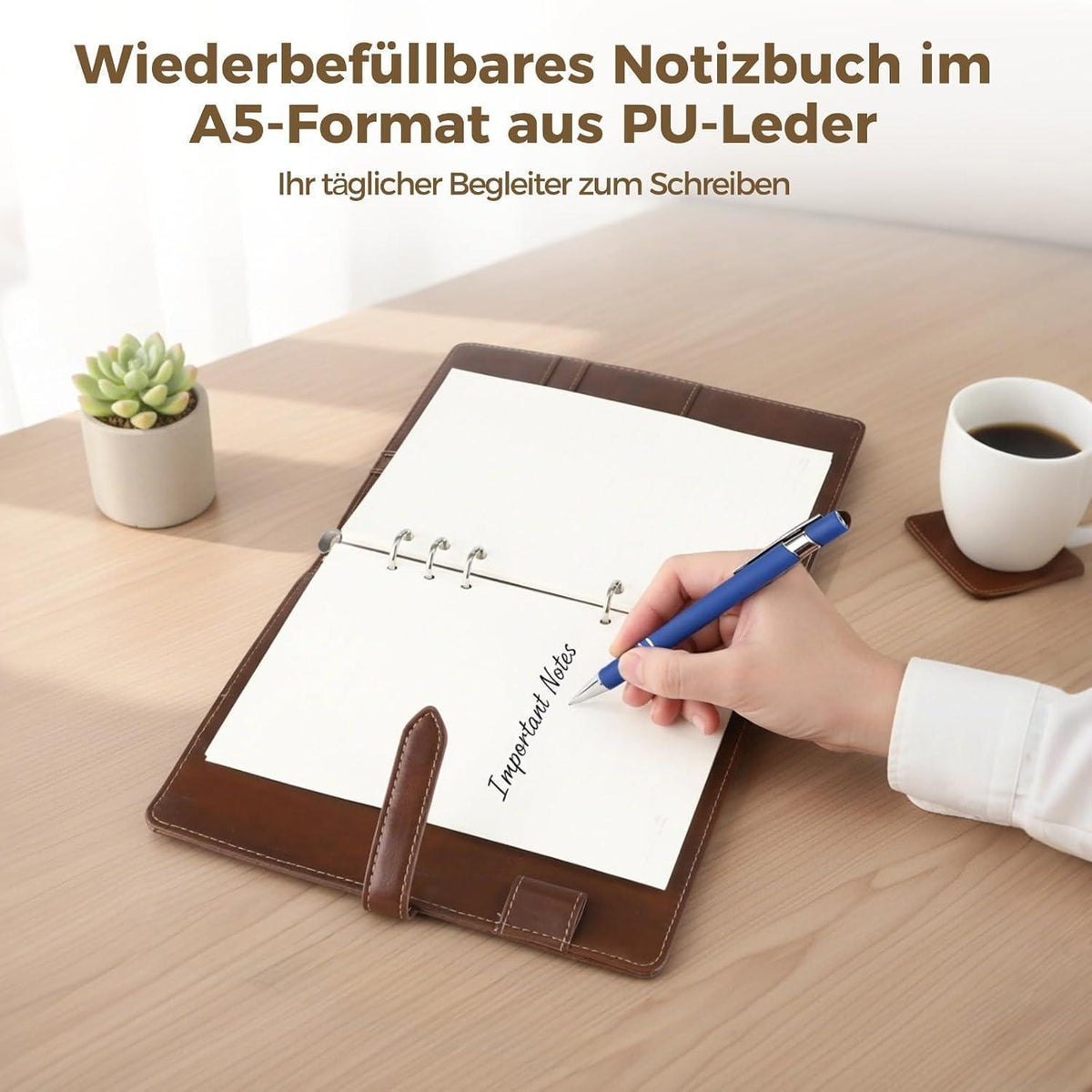 Nachfüllbares A5 Notizbuch mit Kartenfächern in Lederoptik