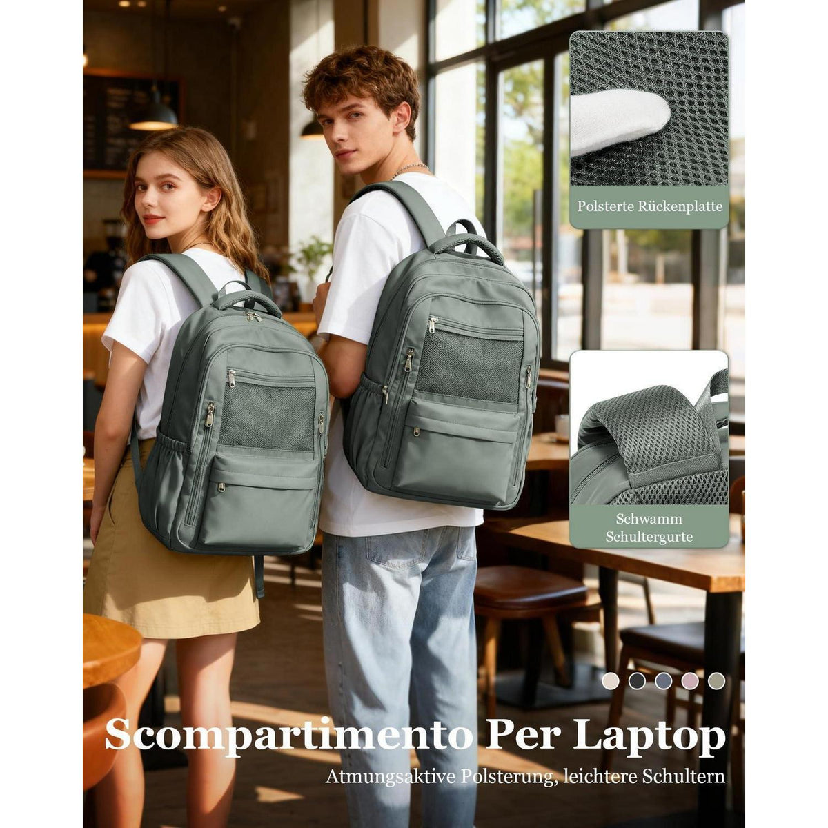 Grün A2-Grün Rucksack Schule Herren Damen – Leichter Schulrucksack 30L