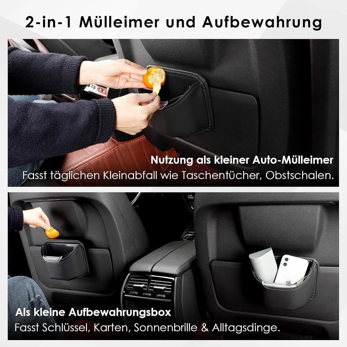 Auto Mülleimer – Klein, Lecksicher & Clip On in Lederoptik