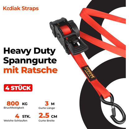 Spanngurte Automatik 3m mit S-Haken | 800KG | 4 Stück Rot