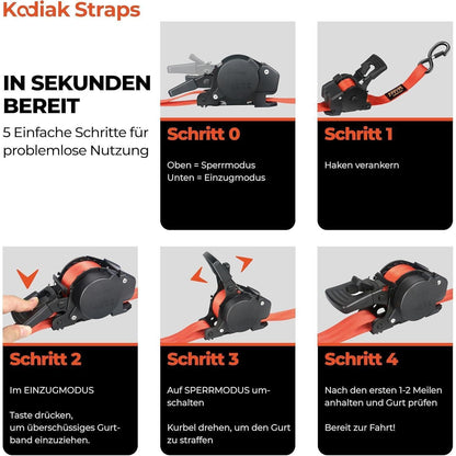 Spanngurte Automatik 3m mit S-Haken | 800KG | 4 Stück Rot