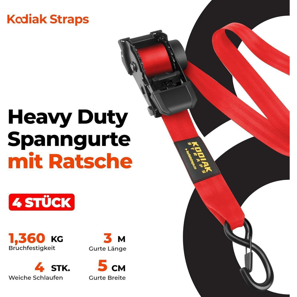 Spanngurte mit Ratsche 3m | 1360KG | Rot 4er-Set