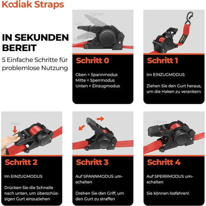 Spanngurte mit Ratsche 3m | 1360KG | Rot 4er-Set