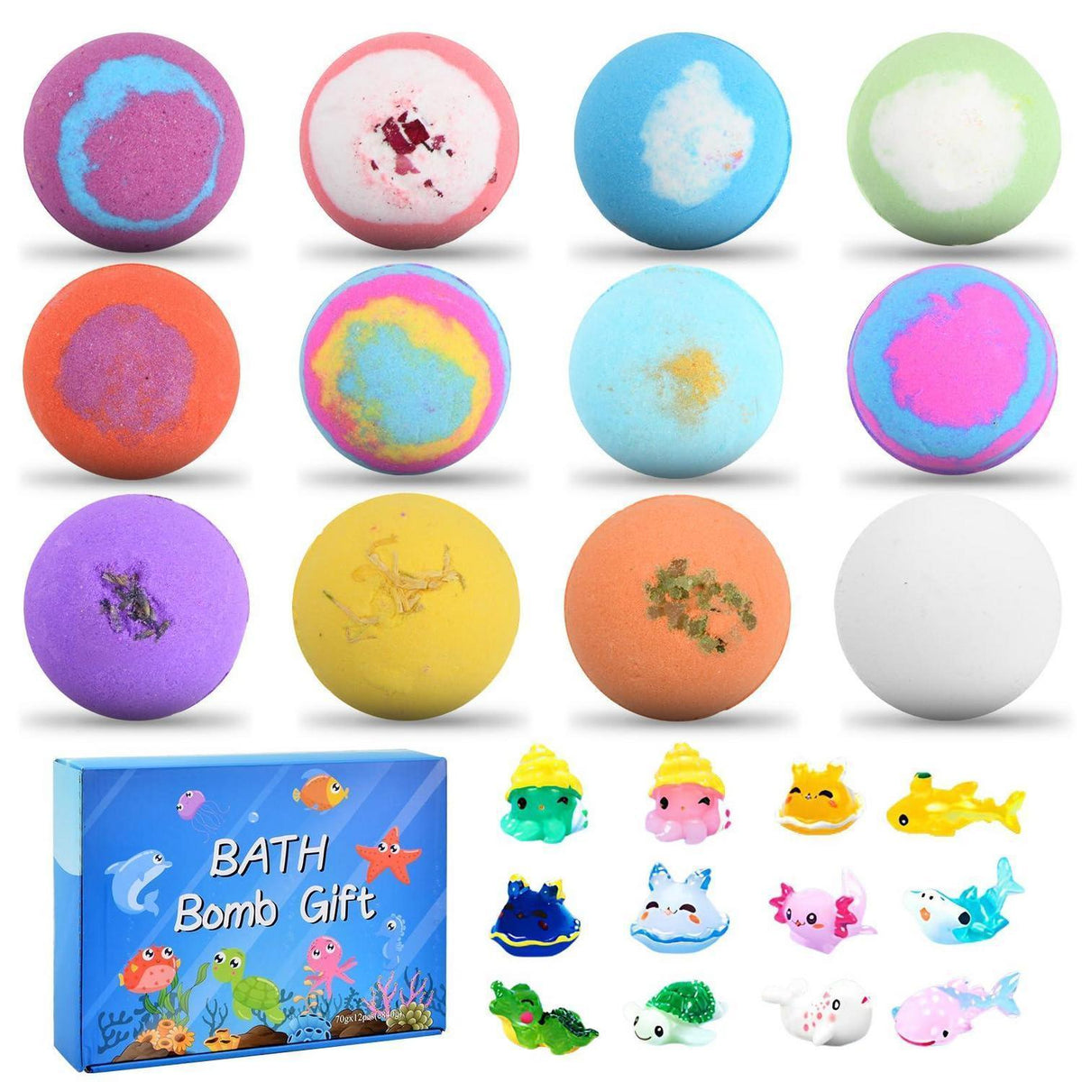 12 Badebomben Geschenkset mit Spielzeug für Kinder