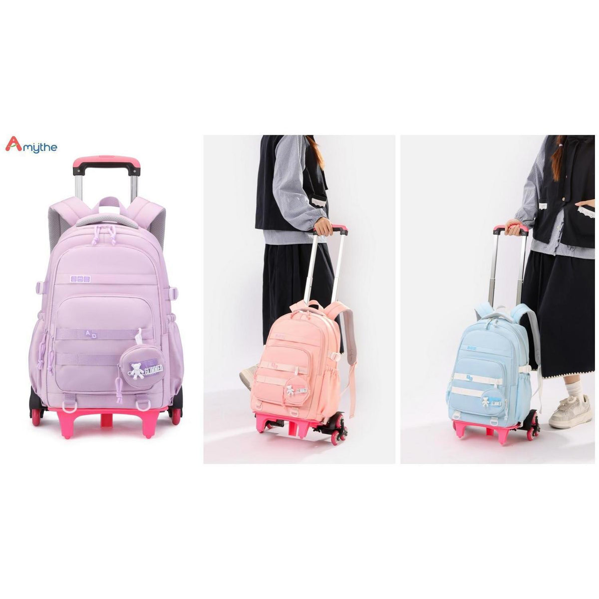 Schultrolley Mädchen mit Rollen & Laptopfach, Blau