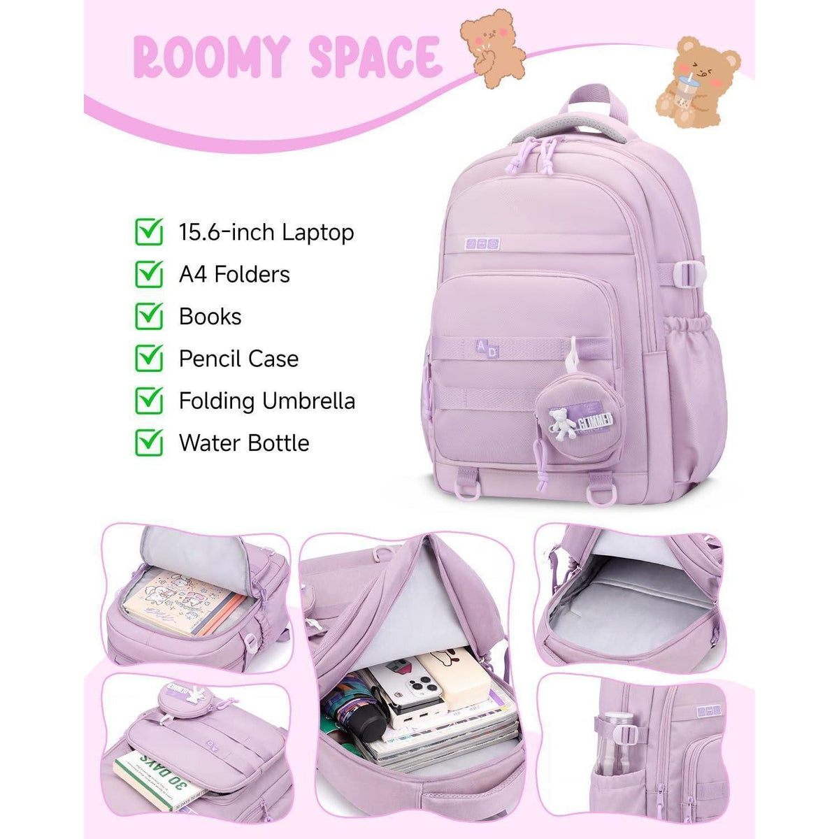 Schultrolley Mädchen mit Rollen & Laptopfach Lila