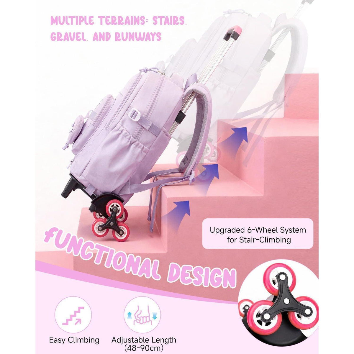 Schultrolley Mädchen mit Rollen & Laptopfach Lila