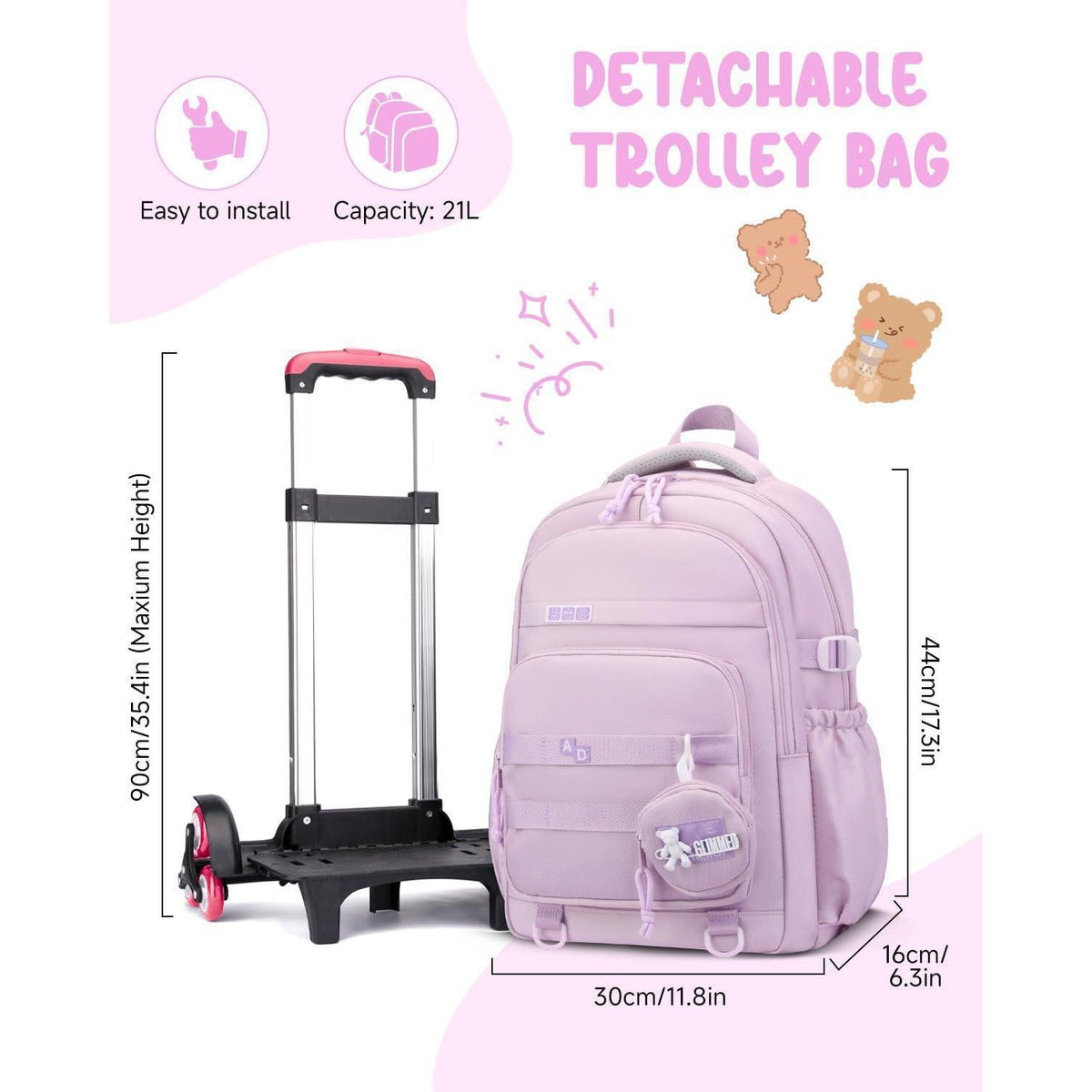 Schultrolley Mädchen mit Rollen & Laptopfach Lila