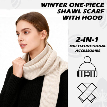 Strickmütze mit Schal 2-in-1 Kapuzenschal Unisex Beige