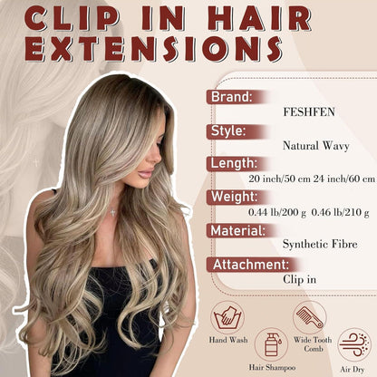 Lange gewellte Haarverlängerung Clip-in, Gemischtes Blond